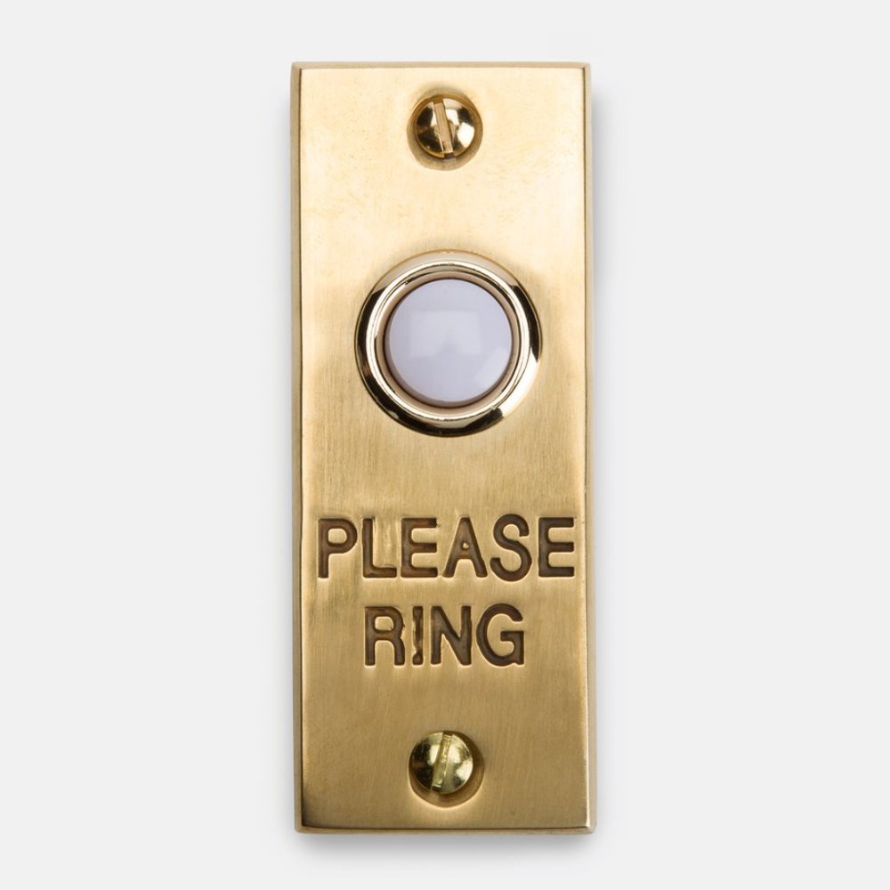 Rejuvenation Lighted "Please Ring" Door Bell Button Unlacquered Brass